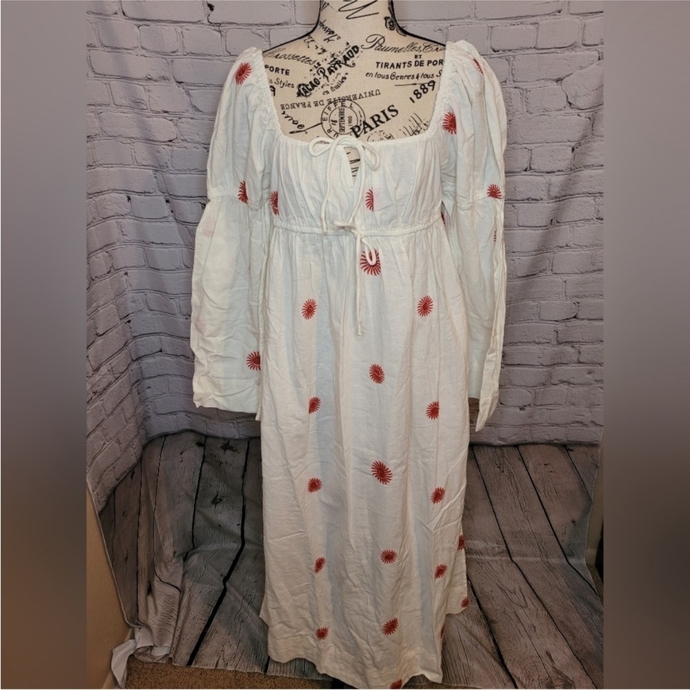 Free People Emory White Maxi Dress with Red Floral Accents - S NWOT - Picture 2 of 11